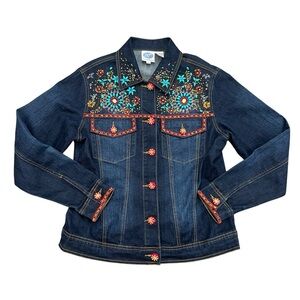 DG2 Diane Gilman Denim Jacket Sz XS Beaded Southwestern Faux Turquoise